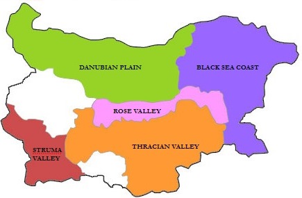 Mapa bulharských vinařských regionů