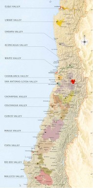 Mapa Chile vinařské oblasti