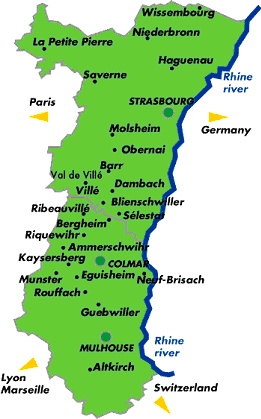 Alsasko - mapa oblastí