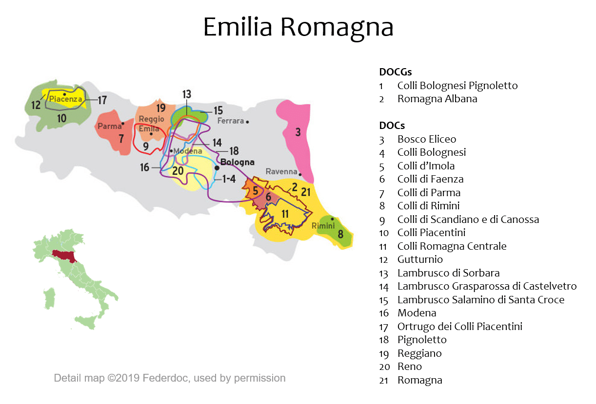 Emilia-Romagna oblasti DOC a DOCG