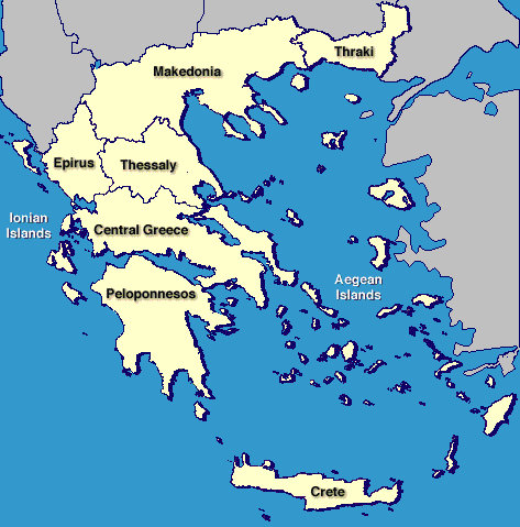 Řecko - mapa vinařských oblastí